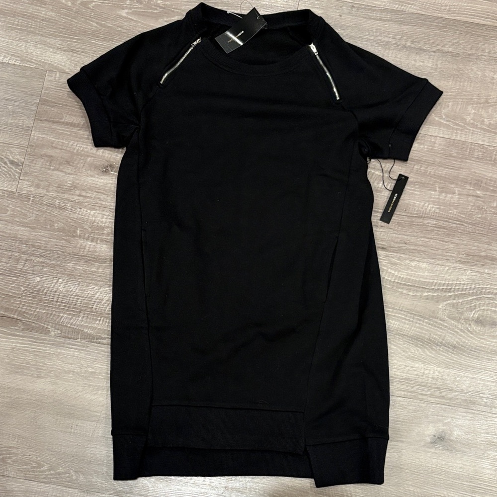 BCBG Black Short Sleeve Dress with Zipper Accents